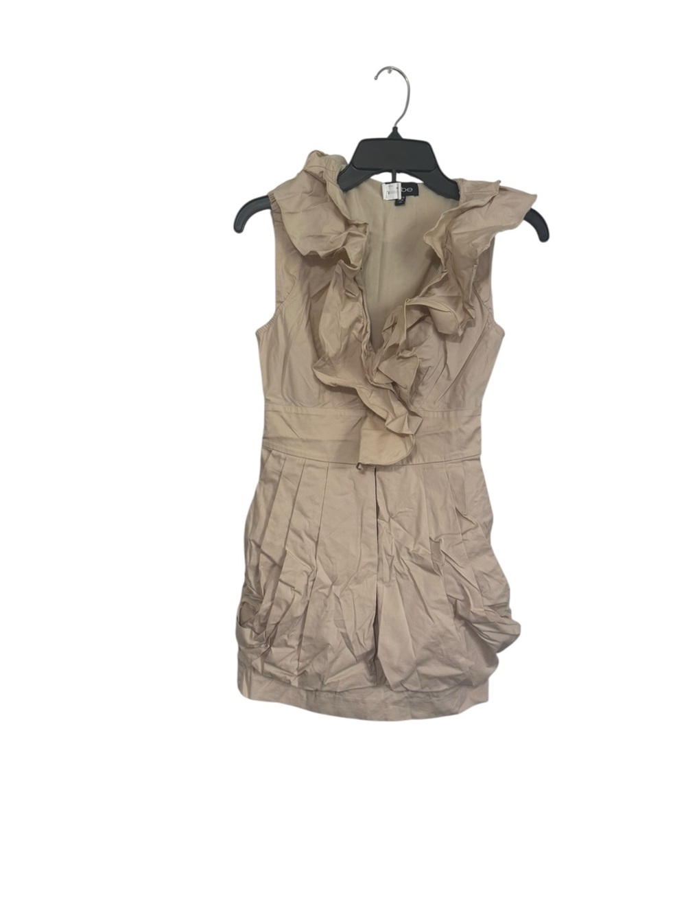 Bebe Beige Ruffled V-Neck Dress
